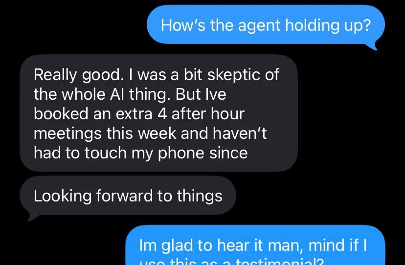 Contractor text: booked an extra 4 after-hours meetings this week and haven't had to touch my phone since